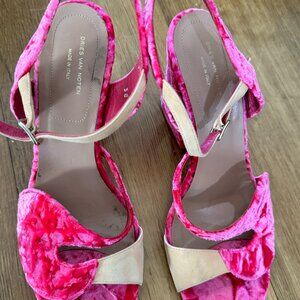 Dries Van Noten Pink Velvet stack heel sandal